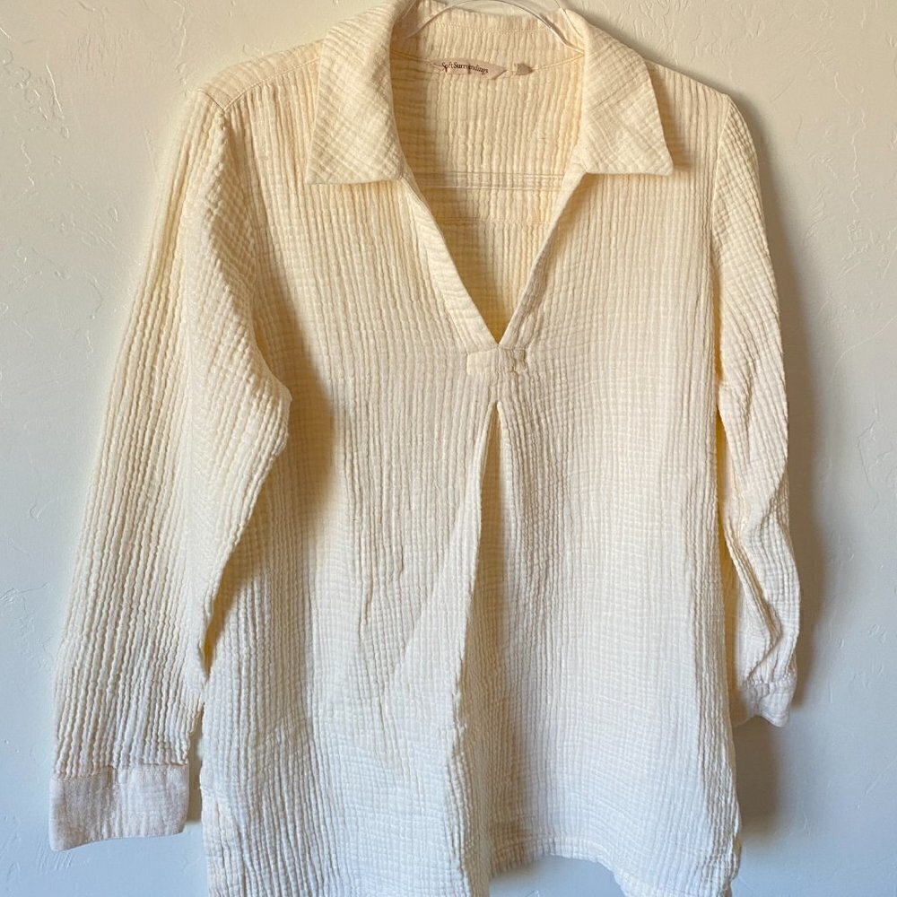 Soft Surroundings Key Biscayne Gauze Tunic 100% Cotton Ivory Medium - Picture 3 of 7